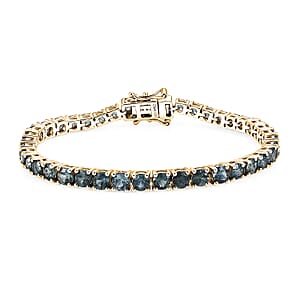 D'Joy Montana Sapphire 12.10 ctw Graduated Tennis Bracelet in 18K Vermeil Yellow Gold Over Sterling Silver (7.25 In) (Del. in 8-10 Days)