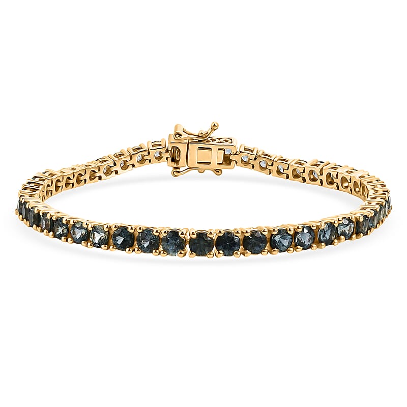 D'Joy Montana Sapphire 12.10 ctw Graduated Tennis Bracelet in 18K Vermeil Yellow Gold Over Sterling Silver (7.25 In)