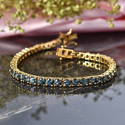 D'Joy Montana Sapphire 12.10 ctw Graduated Tennis Bracelet in 18K Vermeil Yellow Gold Over Sterling Silver (7.25 In)