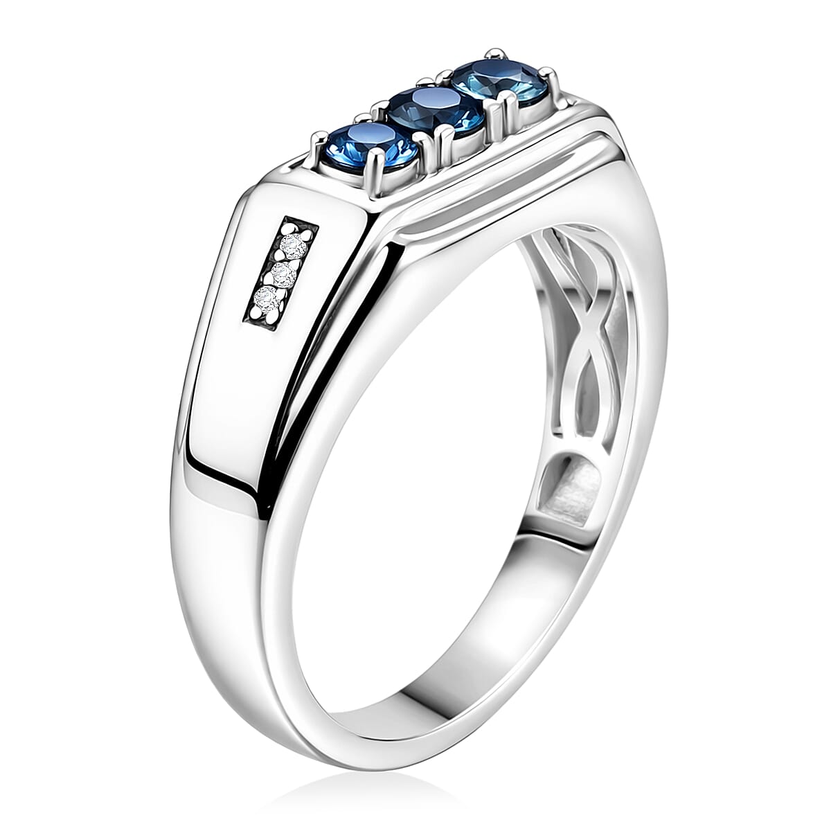 D'Joy Montana Sapphire and White Zircon 0.75 ctw Men's Ring in Rhodium Over Sterling Silver (Size 10.0) (Del. in 8-10 Days) image number 3