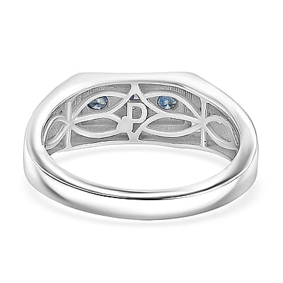 D'Joy Montana Sapphire and White Zircon 0.75 ctw Men's Ring in Rhodium Over Sterling Silver (Size 10.0)