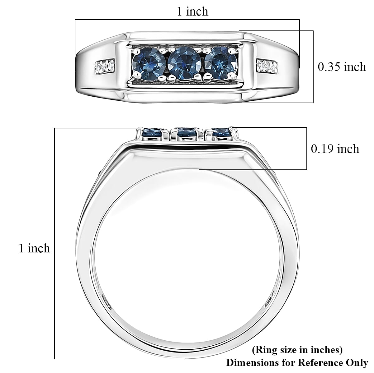 D'Joy Montana Sapphire and White Zircon 0.75 ctw Men's Ring in Rhodium Over Sterling Silver (Size 10.0)
