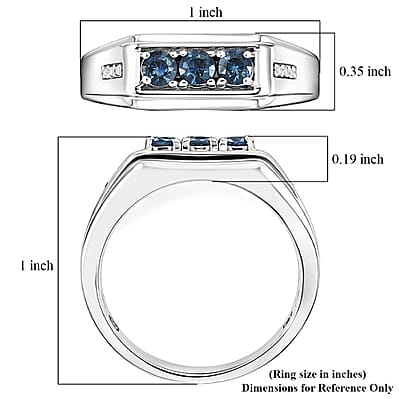 D'Joy Montana Sapphire and White Zircon 0.75 ctw Men's Ring in Rhodium Over Sterling Silver (Size 10.0)
