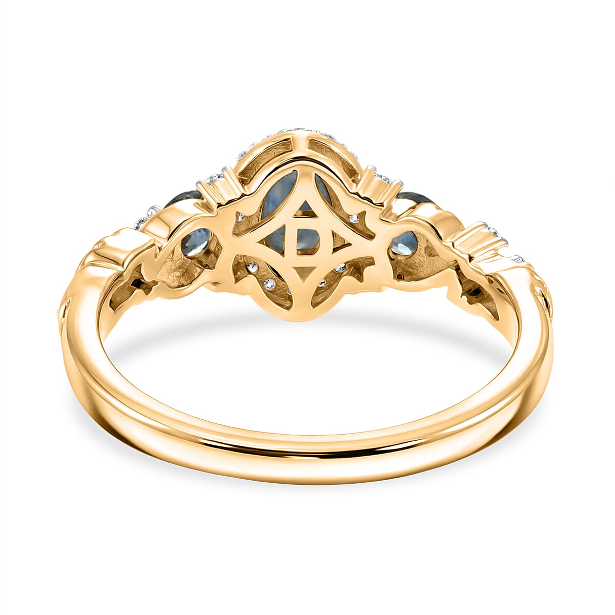 D'Joy Montana Sapphire and Moissanite 1.30 ctw Infinity Ring in 18K Vermeil Yellow Gold Over Sterling Silver (Size 10.0) (Del. in 8-10 Days) image number 4