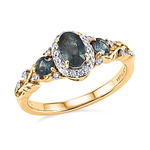 D'Joy Montana Sapphire and Moissanite 1.30 ctw Infinity Ring in 18K Vermeil Yellow Gold Over Sterling Silver (Size 6.0)