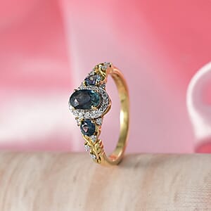 D'Joy Montana Sapphire and Moissanite 1.30 ctw Infinity Ring in 18K Vermeil Yellow Gold Over Sterling Silver (Size 6.0)