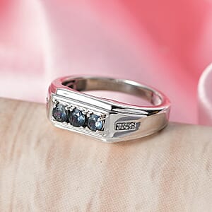 D'Joy Montana Sapphire and White Zircon 0.75 ctw Men's Ring in Rhodium Over Sterling Silver (Size 12.0) (Del. in 8-10 Days)