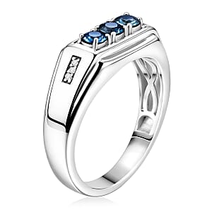 D'Joy Montana Sapphire and White Zircon 0.75 ctw Men's Ring in Rhodium Over Sterling Silver (Size 12.0) (Del. in 8-10 Days)