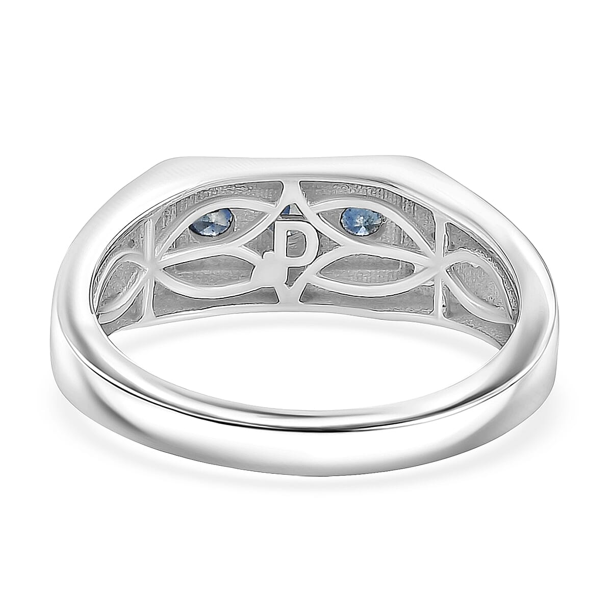 D'Joy Montana Sapphire and White Zircon 0.75 ctw Men's Ring in Rhodium Over Sterling Silver (Size 12.0) (Del. in 8-10 Days) image number 4