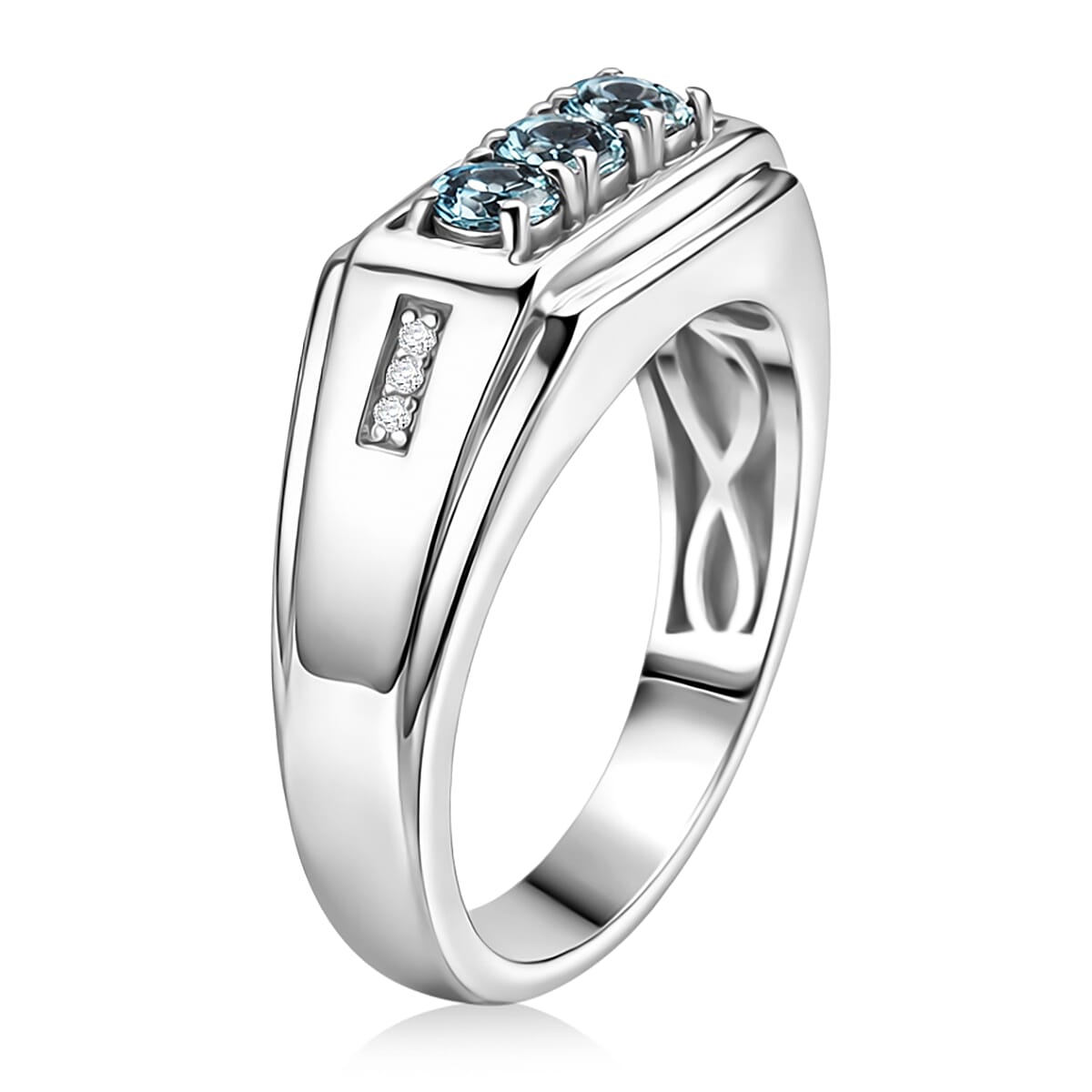 D'Joy Montana Sapphire and White Zircon 0.75 ctw Men's Ring in Rhodium Over Sterling Silver (Size 13.0)
