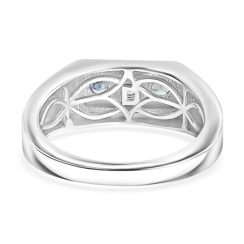 D'Joy Montana Sapphire and White Zircon 0.75 ctw Men's Ring in Rhodium Over Sterling Silver (Size 13.0)