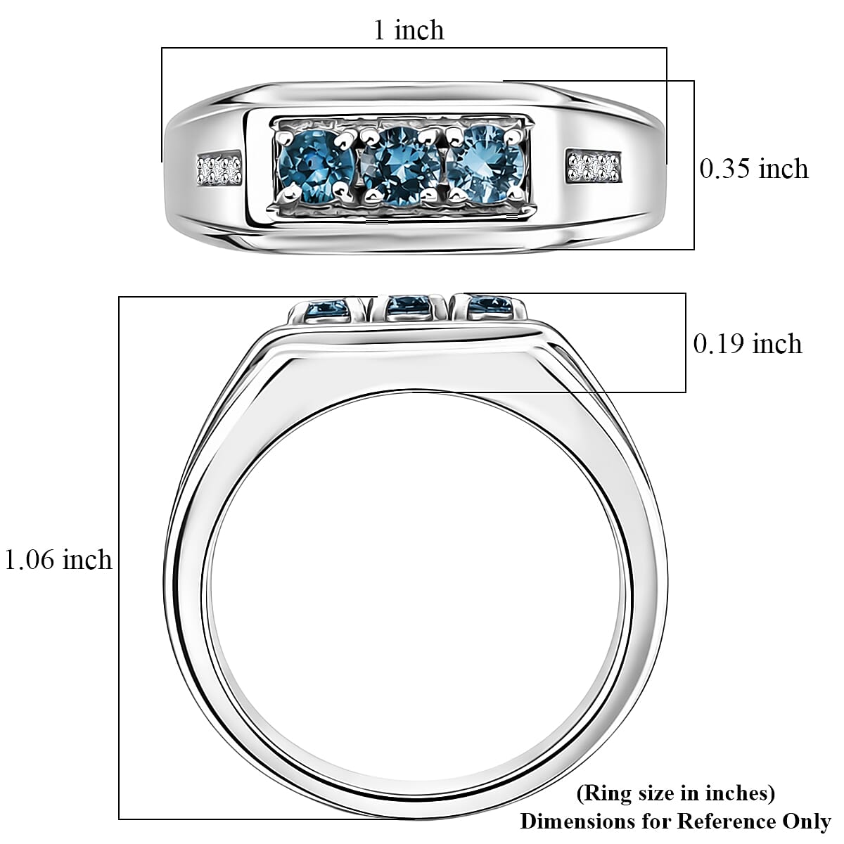 D'Joy Montana Sapphire and White Zircon 0.75 ctw Men's Ring in Rhodium Over Sterling Silver (Size 13.0)