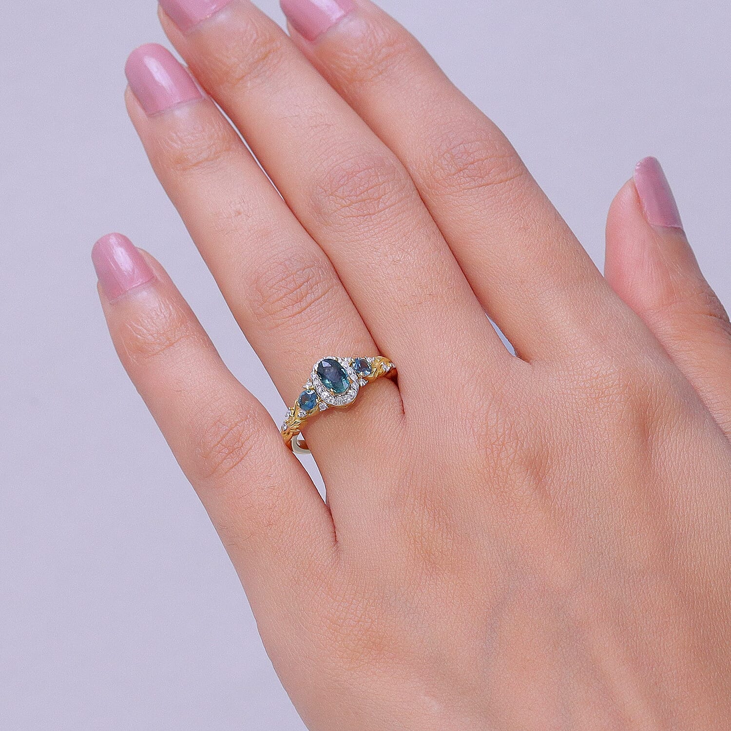 D'Joy Montana Sapphire and Moissanite 1.30 ctw Infinity Ring in 18K Vermeil Yellow Gold Over Sterling Silver (Size 8.0)