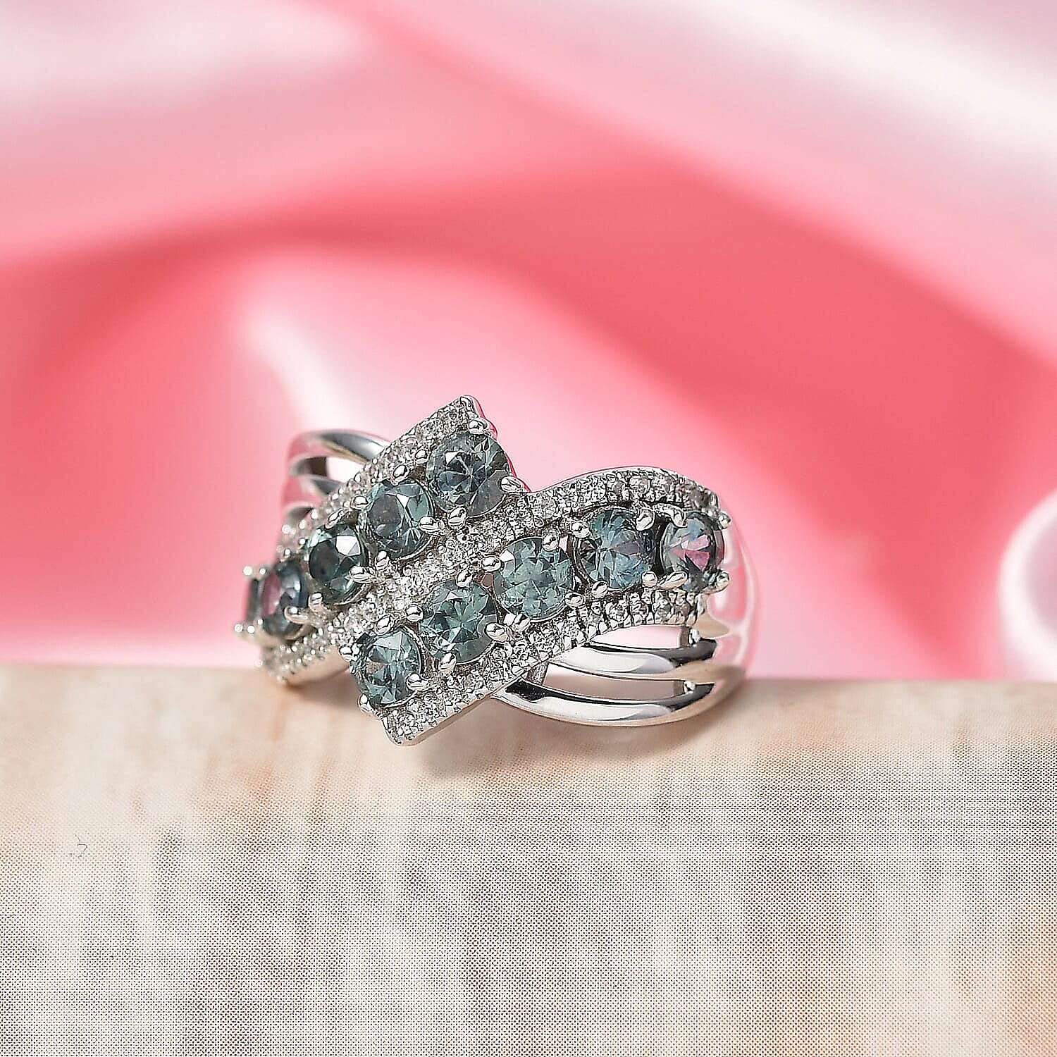 D'Joy Montana Sapphire and White Zircon 2.50 ctw Midnight Tide Ring in Rhodium Over Sterling Silver (Size 10.0)