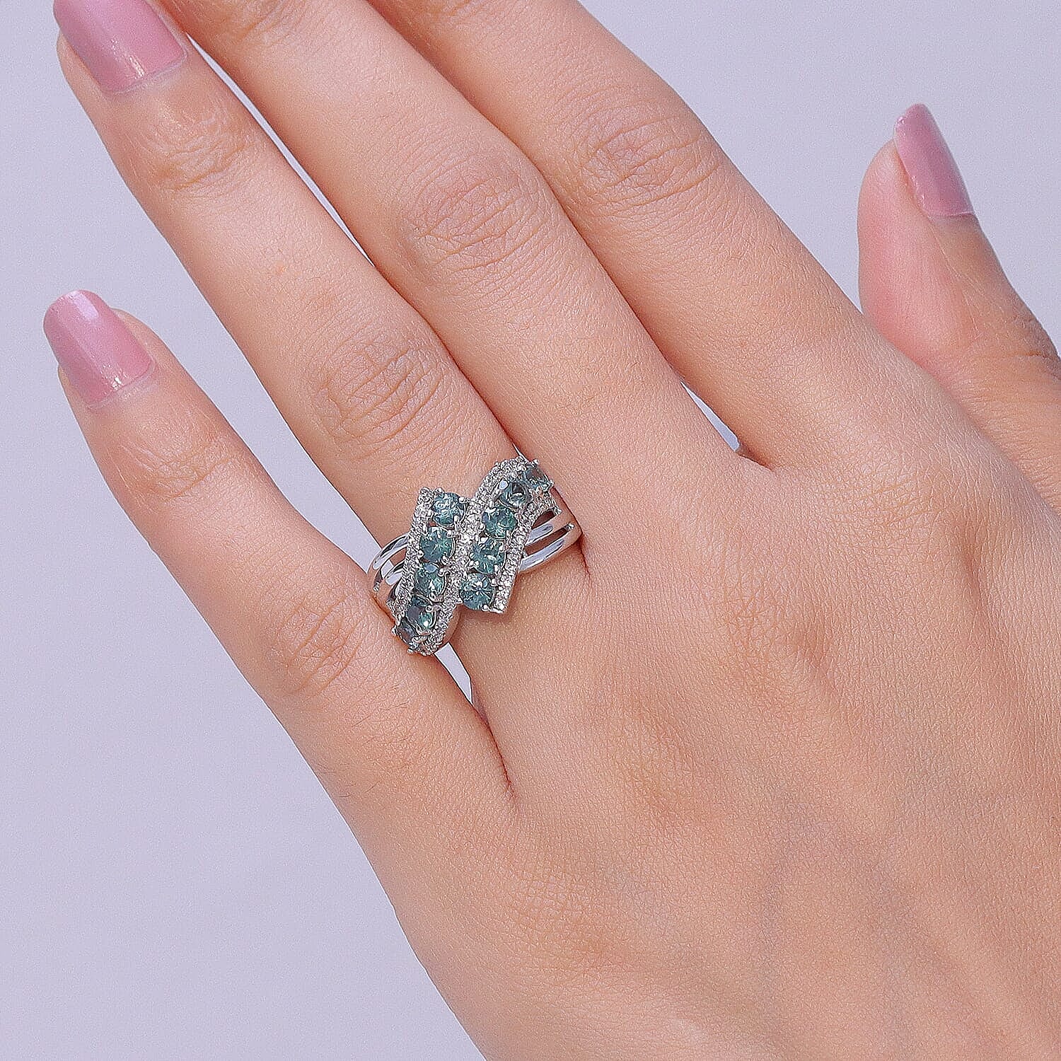 D'Joy Montana Sapphire and White Zircon 2.50 ctw Midnight Tide Ring in Rhodium Over Sterling Silver (Size 10.0)