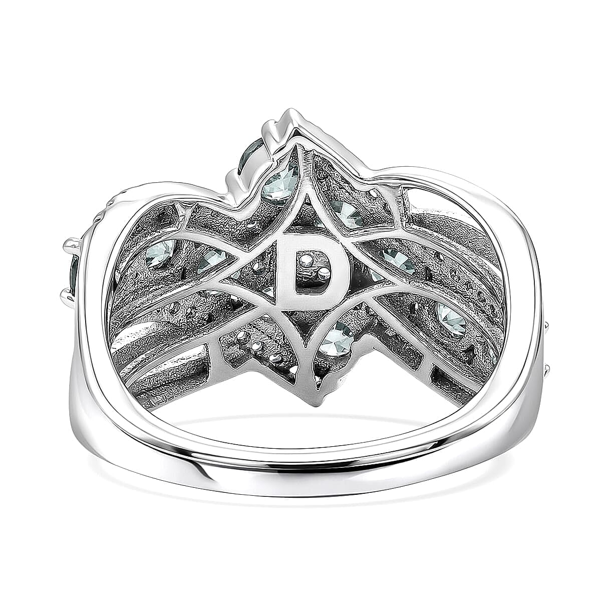 D'Joy Montana Sapphire and White Zircon 2.50 ctw Midnight Tide Ring in Rhodium Over Sterling Silver (Size 10.0)