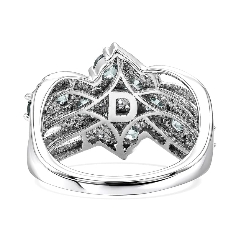 D'Joy Montana Sapphire and White Zircon 2.50 ctw Midnight Tide Ring in Rhodium Over Sterling Silver (Size 10.0)