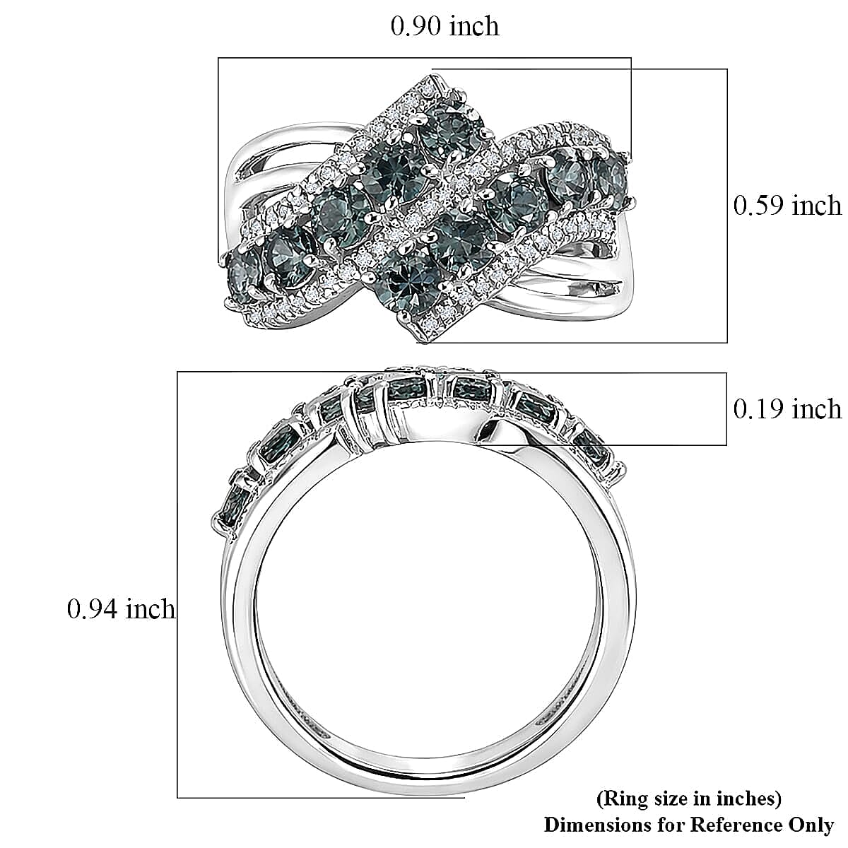 D'Joy Montana Sapphire and White Zircon 2.50 ctw Midnight Tide Ring in Rhodium Over Sterling Silver (Size 10.0)