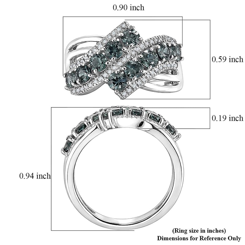 D'Joy Montana Sapphire and White Zircon 2.50 ctw Midnight Tide Ring in Rhodium Over Sterling Silver (Size 10.0)