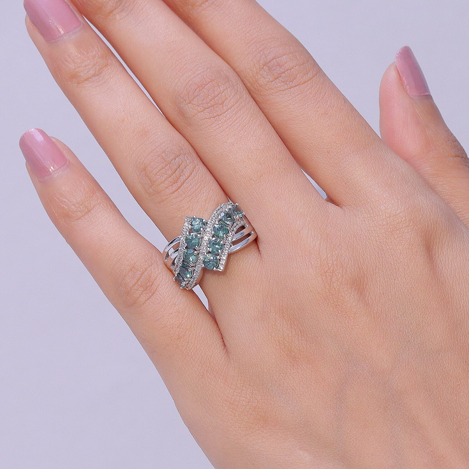 D'Joy Montana Sapphire and White Zircon 2.50 ctw Midnight Tide Ring in Rhodium Over Sterling Silver (Size 6.0)