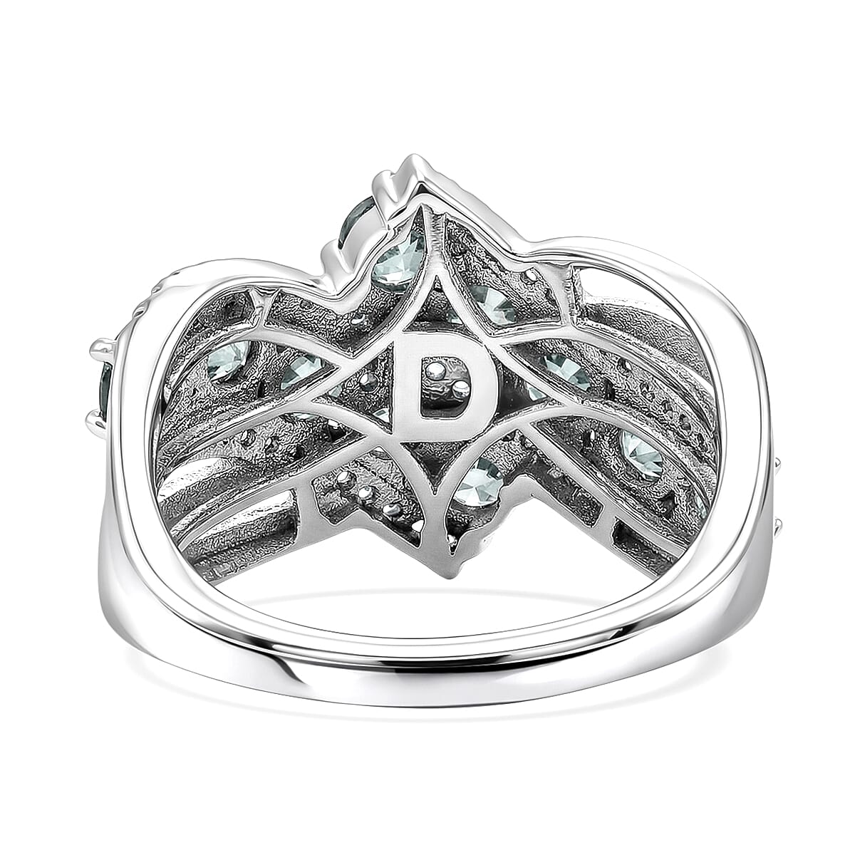 D'Joy Montana Sapphire and White Zircon 2.50 ctw Midnight Tide Ring in Rhodium Over Sterling Silver (Size 6.0)