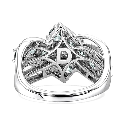 D'Joy Montana Sapphire and White Zircon 2.50 ctw Midnight Tide Ring in Rhodium Over Sterling Silver (Size 6.0)
