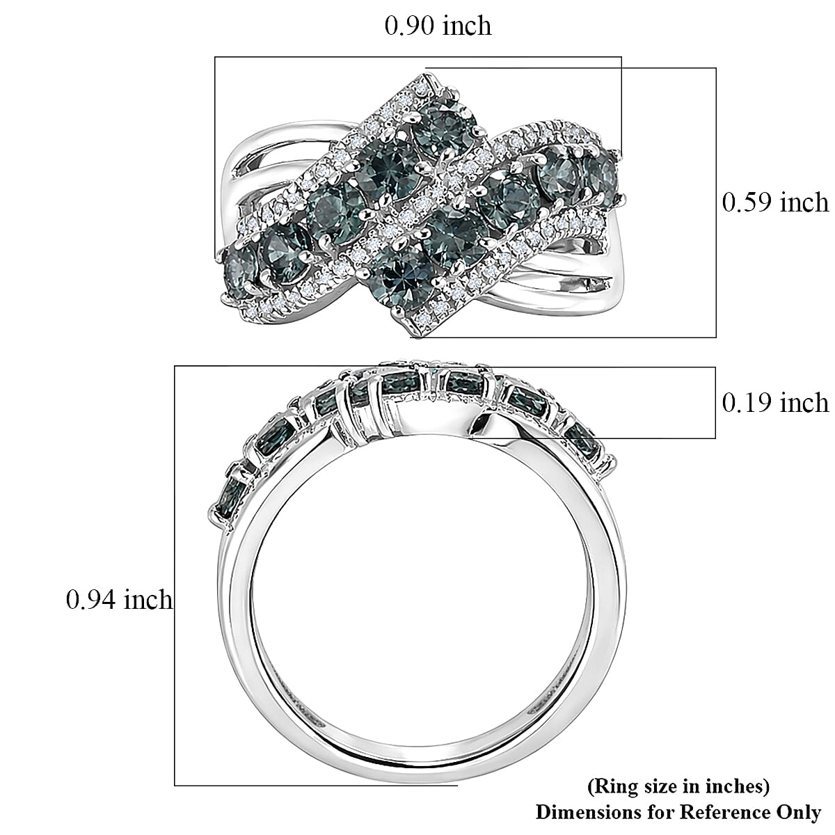 D'Joy Montana Sapphire and White Zircon 2.50 ctw Midnight Tide Ring in Rhodium Over Sterling Silver (Size 6.0)