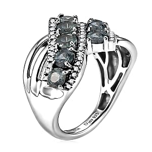 D'Joy Montana Sapphire and White Zircon 2.50 ctw Midnight Tide Ring in Rhodium Over Sterling Silver (Size 7.0)