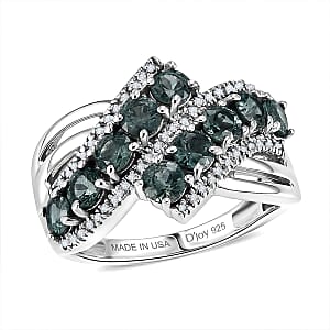 D'Joy Montana Sapphire and White Zircon 2.50 ctw Midnight Tide Ring in Rhodium Over Sterling Silver (Size 9.0) (Del. in 8-10 Days)