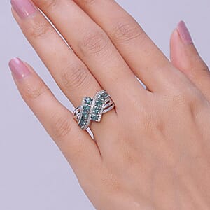 D'Joy Montana Sapphire and White Zircon 2.50 ctw Midnight Tide Ring in Rhodium Over Sterling Silver (Size 9.0) (Del. in 8-10 Days)