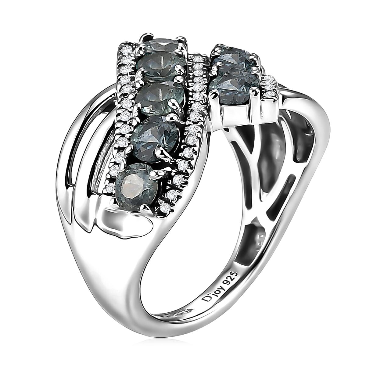 D'Joy Montana Sapphire and White Zircon 2.50 ctw Midnight Tide Ring in Rhodium Over Sterling Silver (Size 9.0) (Del. in 8-10 Days) image number 3