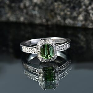 D'Joy AAA Mint Tourmaline and Diamond 1.20 ctw Floral Mosaic Ring in Platinum Over Sterling Silver (Size 6.0)