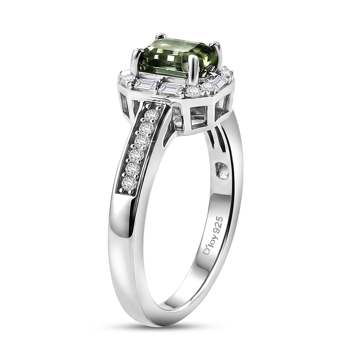 D'Joy AAA Mint Tourmaline and Diamond 1.20 ctw Floral Mosaic Ring in Platinum Over Sterling Silver (Size 6.0) image number 3