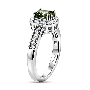 D'Joy AAA Mint Tourmaline and Diamond 1.20 ctw Floral Mosaic Ring in Platinum Over Sterling Silver (Size 6.0)