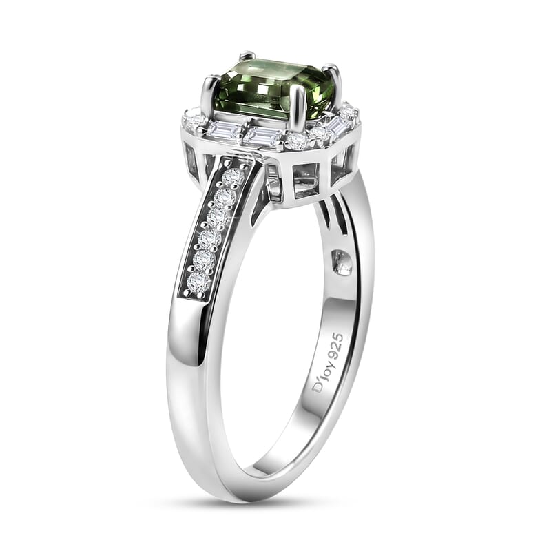 D'Joy AAA Arquiana Mint Tourmaline and Diamond 1.20 ctw Floral Mosaic Ring in Platinum Over Sterling Silver (Size 6.0)