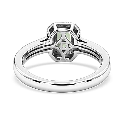 D'Joy AAA Mint Tourmaline and Diamond 1.20 ctw Floral Mosaic Ring in Platinum Over Sterling Silver (Size 6.0)
