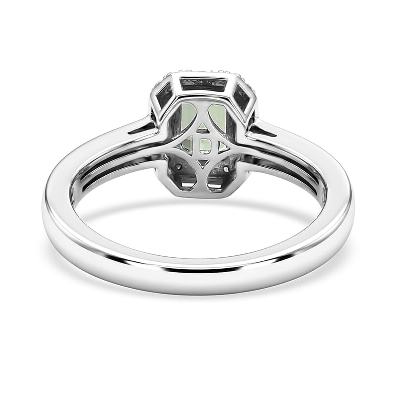 D'Joy AAA Arquiana Mint Tourmaline and Diamond 1.20 ctw Floral Mosaic Ring in Platinum Over Sterling Silver (Size 6.0)