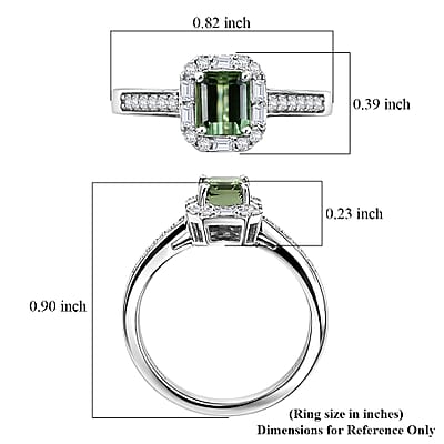 D'Joy AAA Mint Tourmaline and Diamond 1.20 ctw Floral Mosaic Ring in Platinum Over Sterling Silver (Size 6.0)