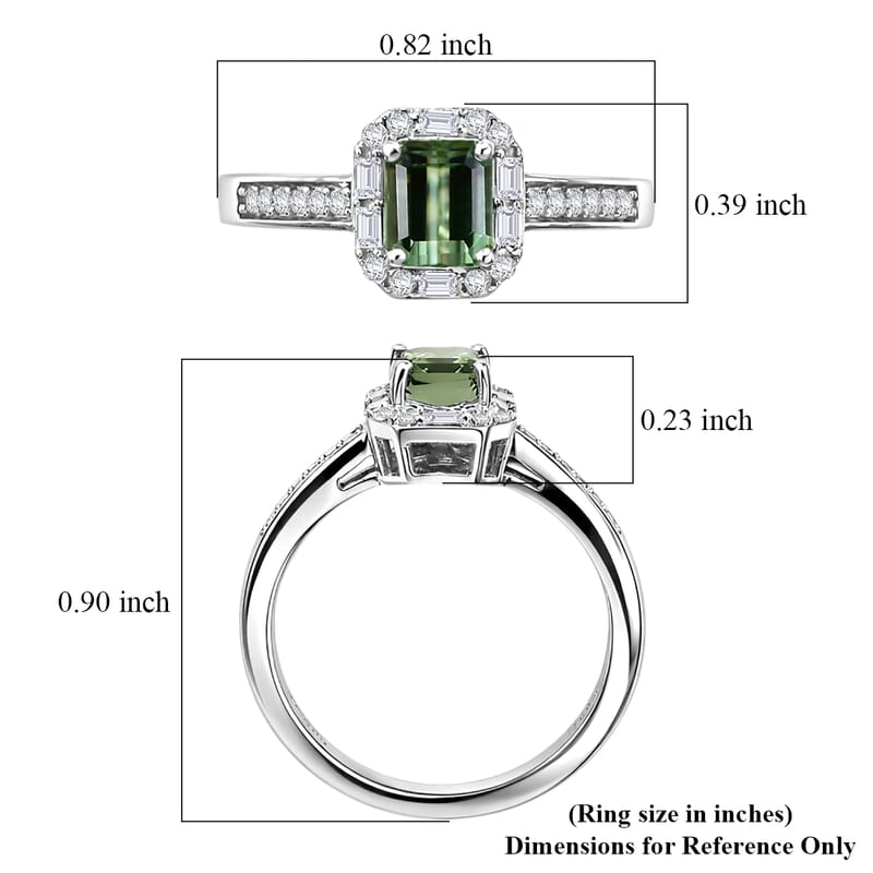 D'Joy AAA Arquiana Mint Tourmaline and Diamond 1.20 ctw Floral Mosaic Ring in Platinum Over Sterling Silver (Size 6.0)