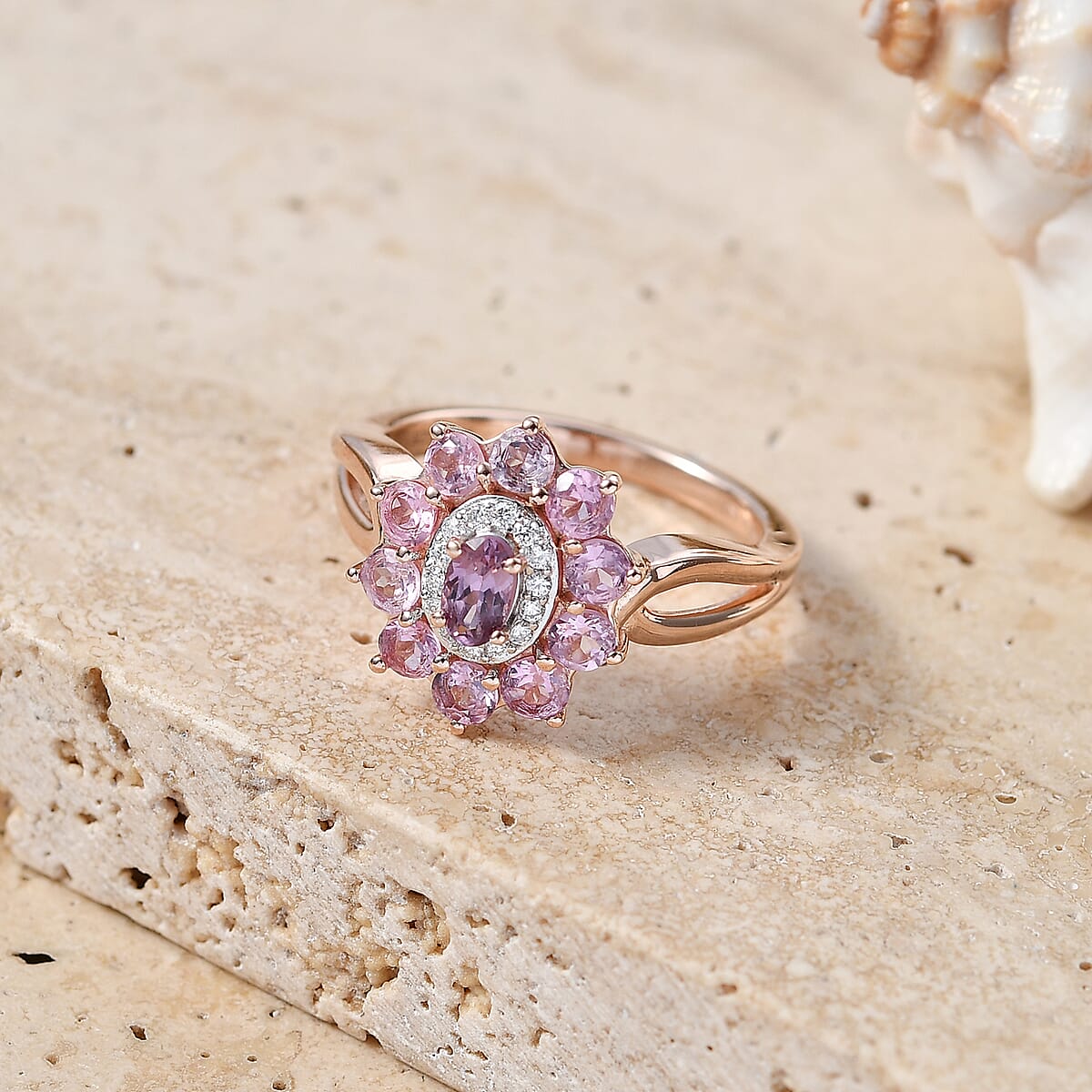 D'Joy Narsipatnam Purple Spinel, Moissanite Ring in 18K Vermeil RG Over Sterling Silver (Size 10.0) 1.50 ctw image number 1
