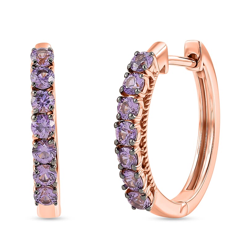 D'Joy Narsipatnam Purple Spinel 1.10 ctw Classic Inside-out Hoop Earrings in 18K Vermeil Rose Gold Over Sterling Silver