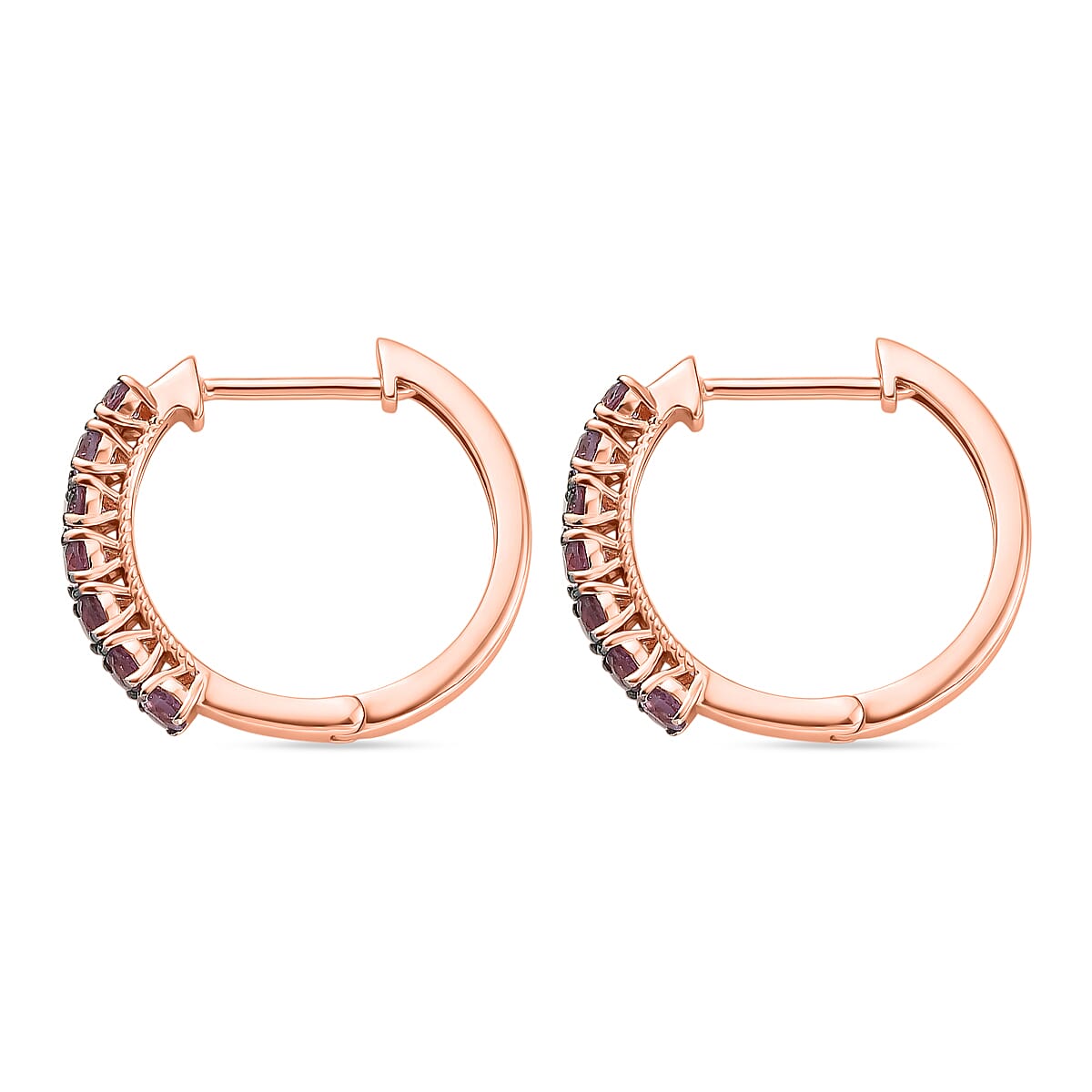 D'Joy Narsipatnam Purple Spinel 1.10 ctw Classic Inside-out Hoop Earrings in 18K Vermeil Rose Gold Over Sterling Silver image number 3