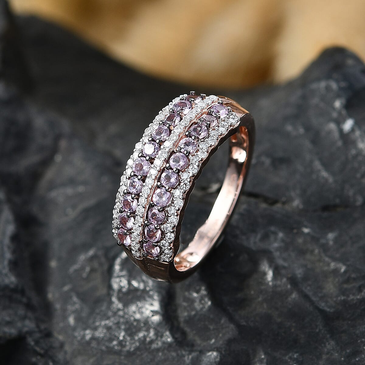 D'Joy Narsipatnam Purple Spinel, Moissanite Ring in 18K Vermeil RG Over Sterling Silver (Size 10.0) 1.20 ctw image number 1
