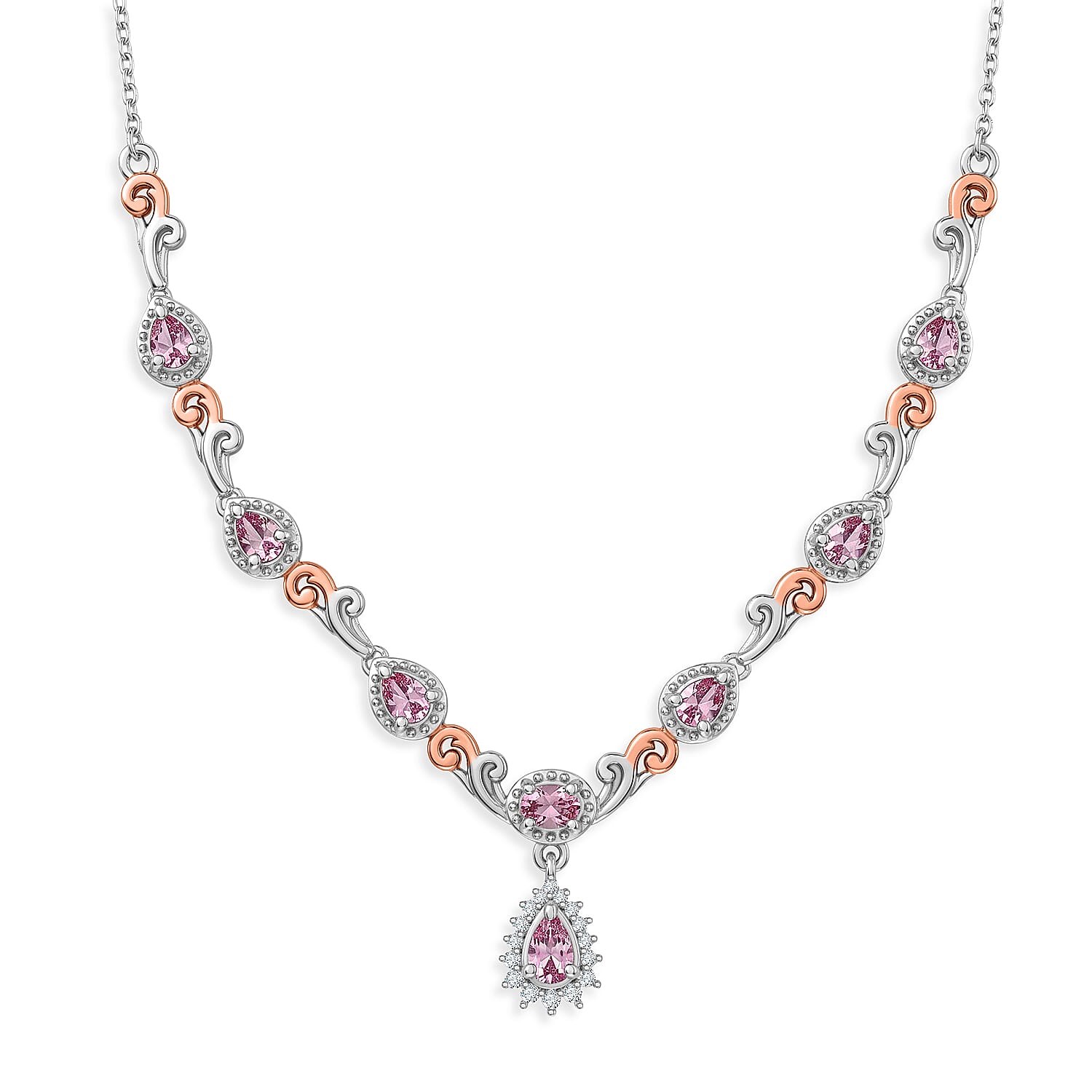 D'Joy Narsipatnam Purple Spinel and Moissanite 1.50 ctw Violet Garland Necklace in 18K Vermeil Rose Gold and Rhodium Over Sterling Silver 18-20 Inches