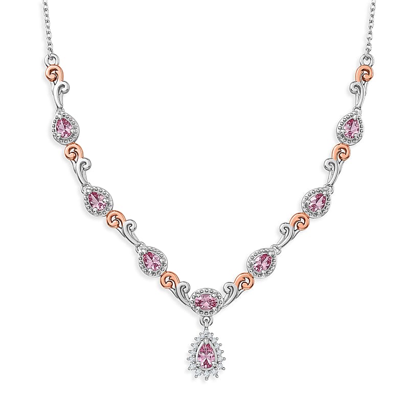 D'Joy Narsipatnam Purple Spinel and Moissanite 1.50 ctw Violet Garland Necklace in 18K Vermeil Rose Gold and Rhodium Over Sterling Silver 18-20 Inches