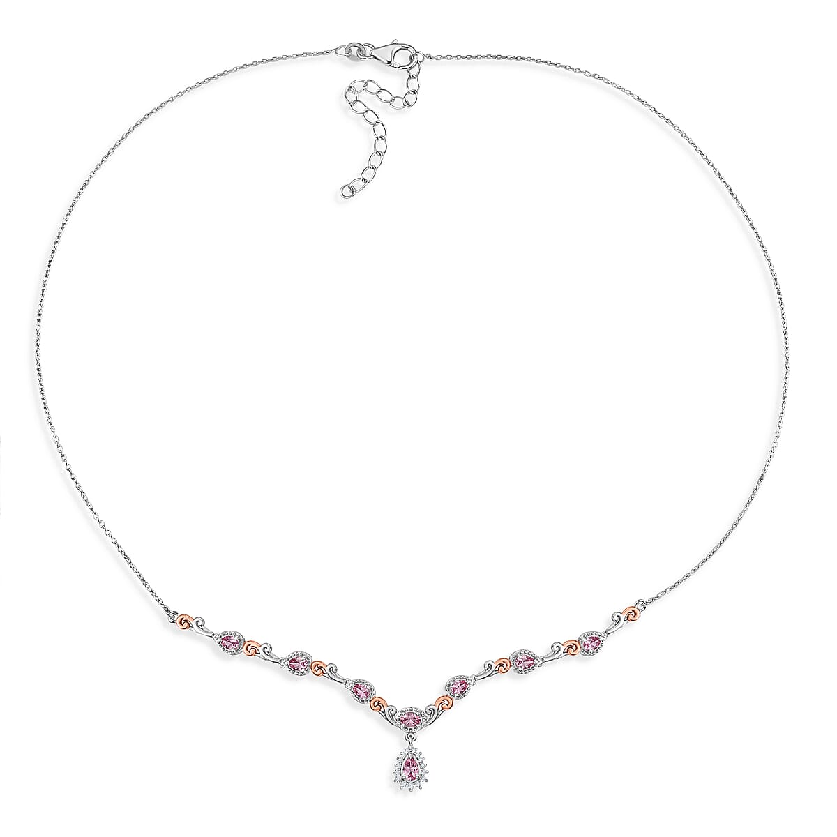 D'Joy Narsipatnam Purple Spinel and Moissanite 1.50 ctw Violet Garland Necklace in 18K Vermeil Rose Gold and Rhodium Over Sterling Silver 18-20 Inches image number 3