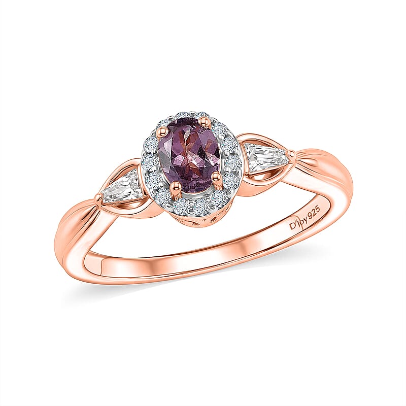 D'Joy Narsipatnam Purple Spinel and Moissanite 0.60 ctw Violet Sparkle Ring in 18K Vermeil Rose Gold Over Sterling Silver (Size 5.0)