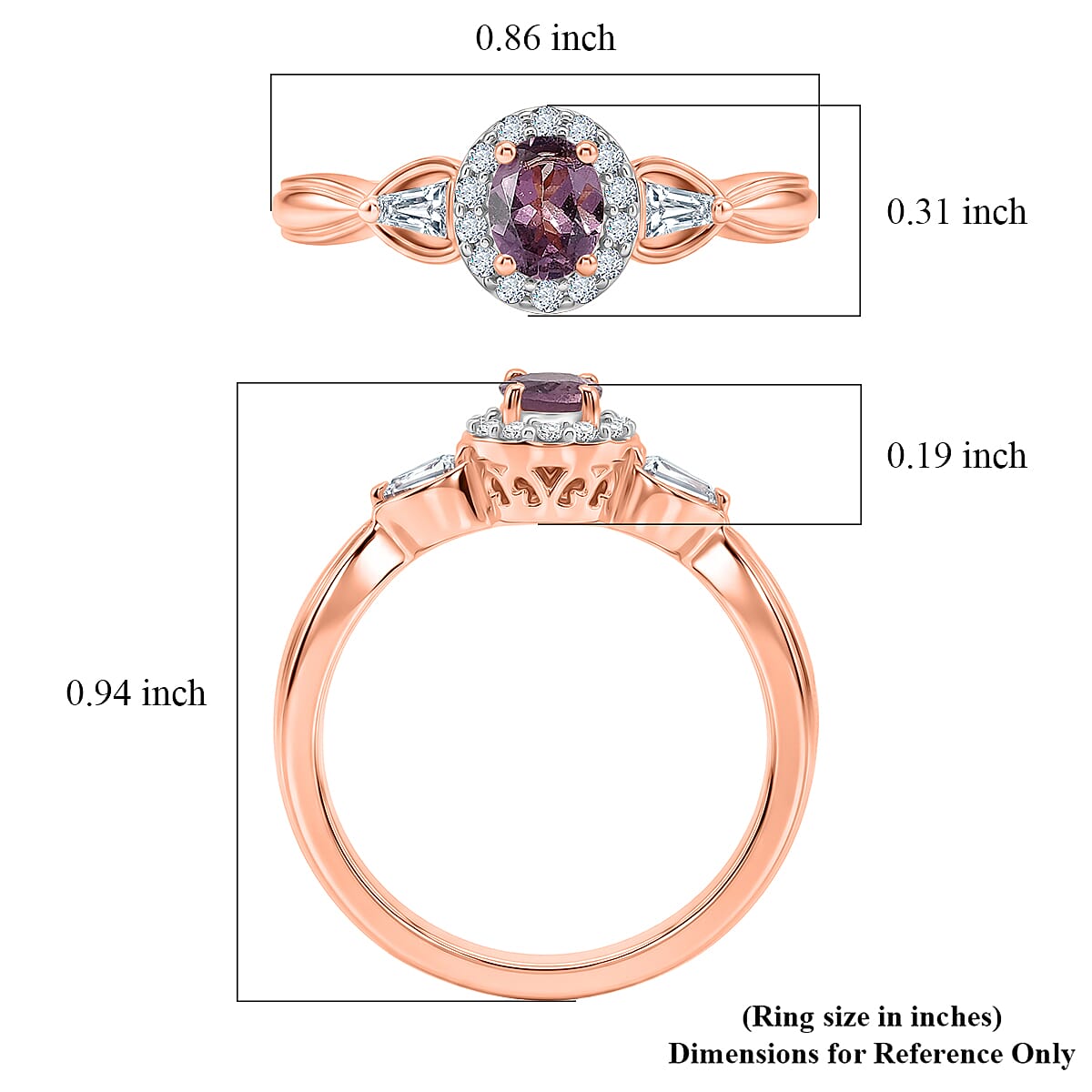 D'Joy Narsipatnam Purple Spinel and Moissanite 0.60 ctw Violet Sparkle Ring in 18K Vermeil Rose Gold Over Sterling Silver (Size 7.0) image number 5