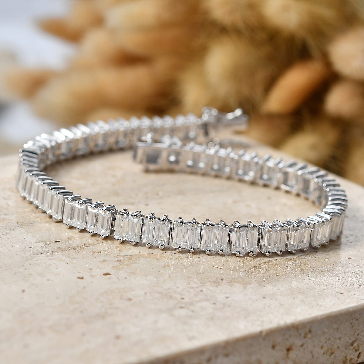D'Joy Moissanite 16.25 ctw Men's Bracelet in Rhodium Over Sterling Silver (8.00 In) image number 1
