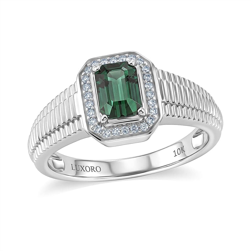 Luxoro Premium Pirineu Lagoon Tourmaline and Diamond I2 1.15 ctw Men's Ring in 10K White Gold (Size 10.0) 5.60 Grams